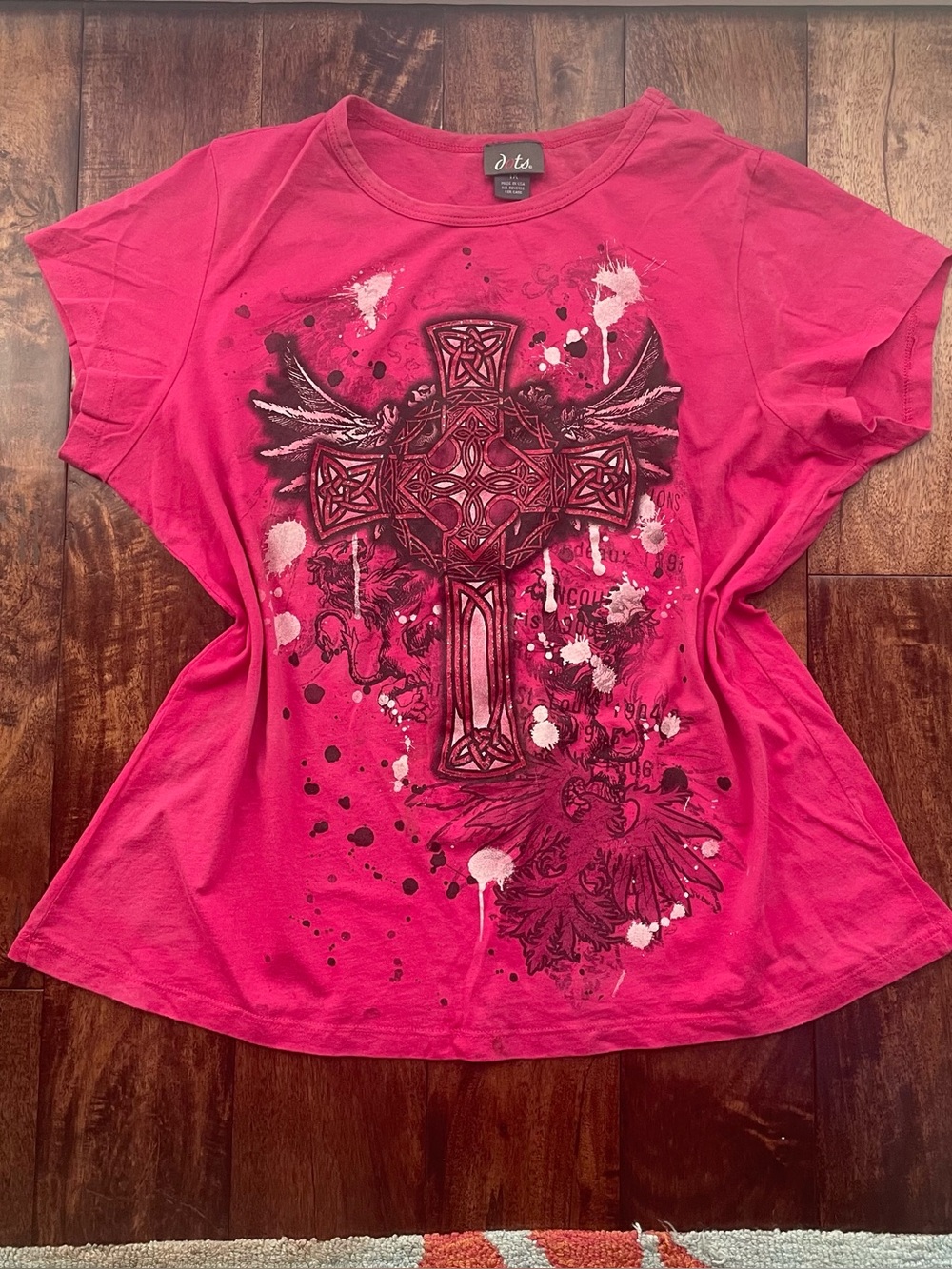 Dots Pink Graphic Cross Winged Short Sleeve Top